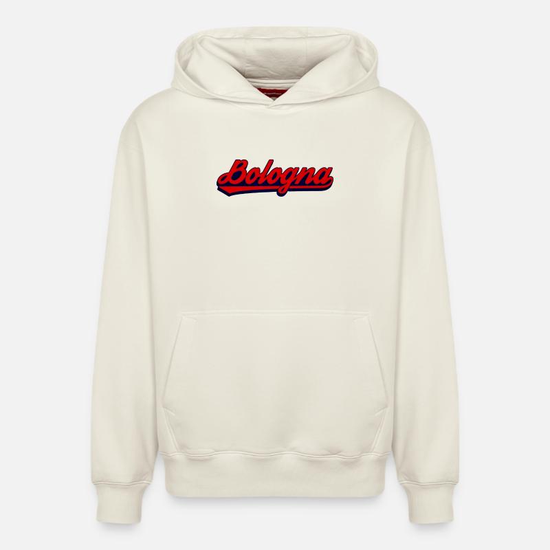 Bologna Script Rétro Design - Sweat à capuche unisexe décontracté en coton biologique – de SPREAD - blanc cassé