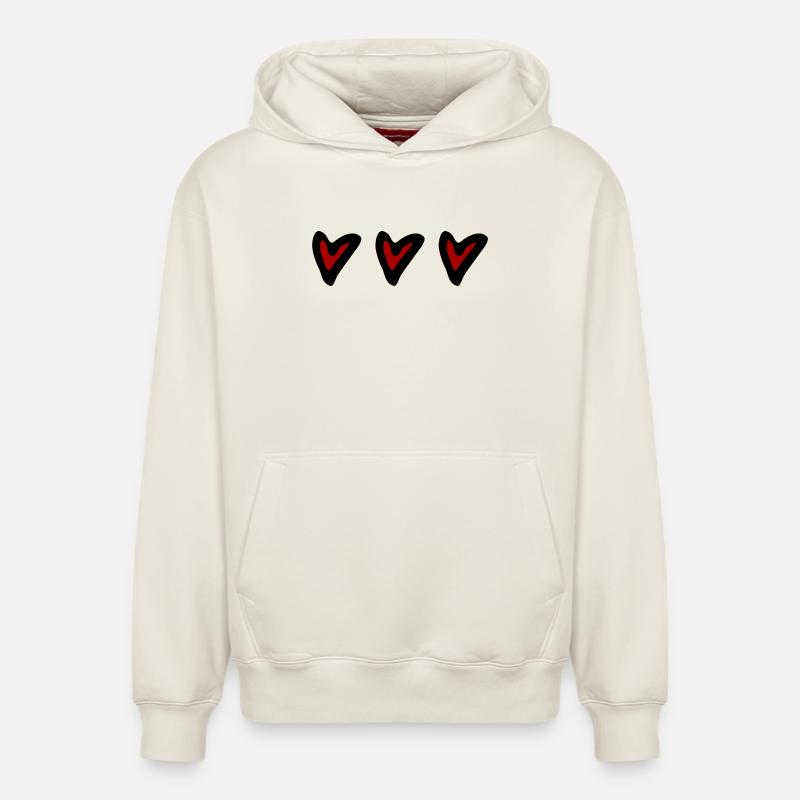 3 coeurs romantiques rouges - Sweat à capuche unisexe décontracté en coton biologique – de SPREAD - blanc cassé