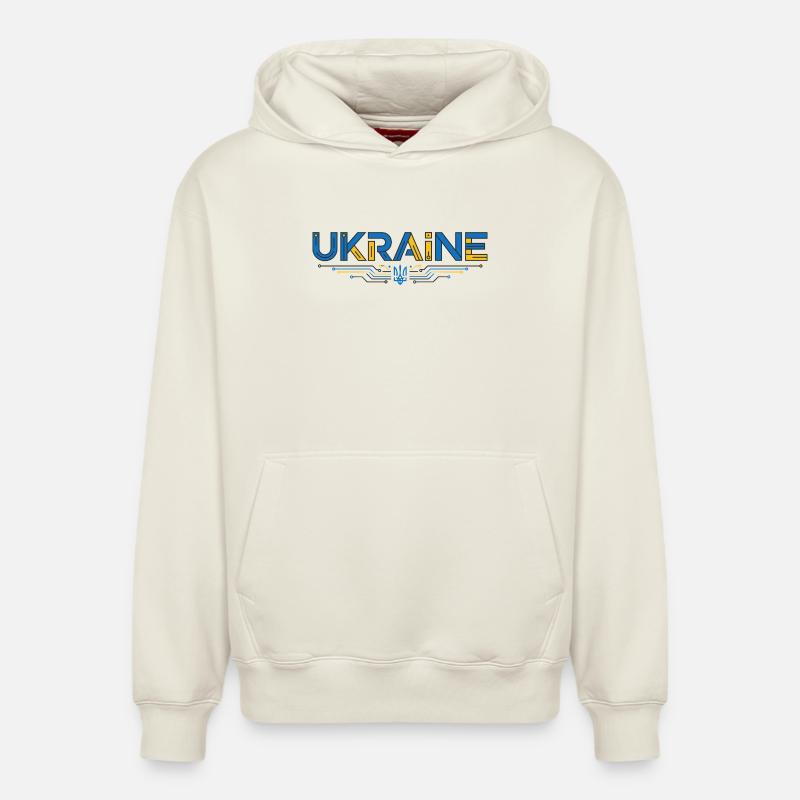 Circuit Ukraine Typographie - Sweat à capuche unisexe décontracté en coton biologique – de SPREAD - blanc cassé
