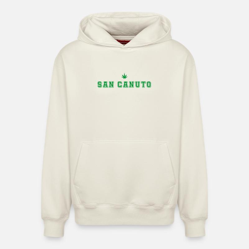 San Canuto Rétro - Sweat à capuche unisexe décontracté en coton biologique – de SPREAD - blanc cassé