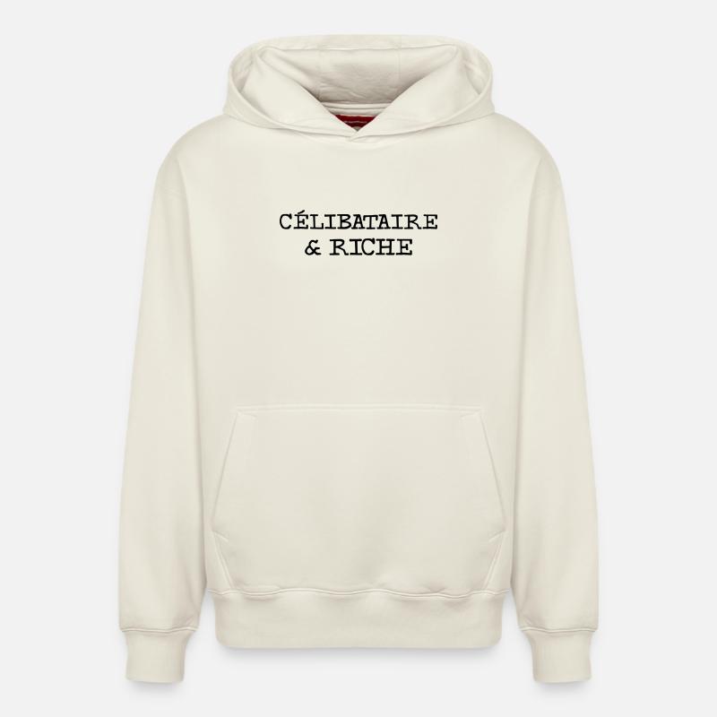 Célibataire et riche - Sweat à capuche unisexe décontracté en coton biologique – de SPREAD - blanc cassé