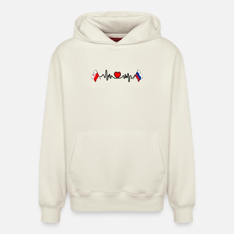 Cardio cardiaque Drapeau Pologne, Russie - Sweat à capuche unisexe décontracté en coton biologique – de SPREAD - blanc cassé