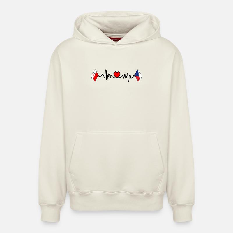 Cardio cardiaque Drapeau Pologne, République tchèque - Sweat à capuche unisexe décontracté en coton biologique – de SPREAD - blanc cassé