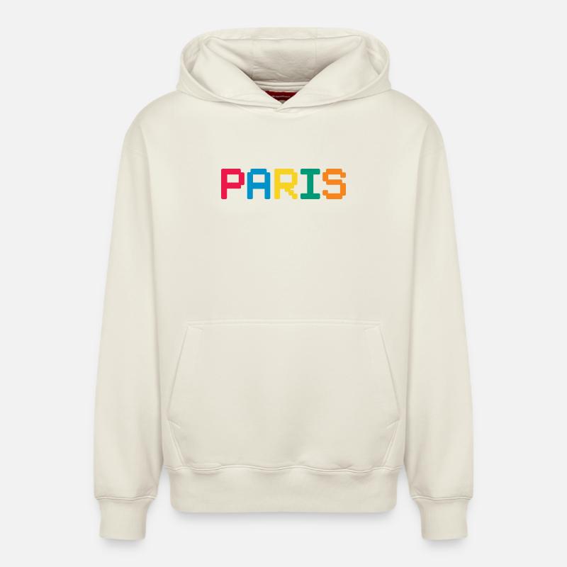 PARIS Pixel - Sweat à capuche unisexe décontracté en coton biologique – de SPREAD - blanc cassé