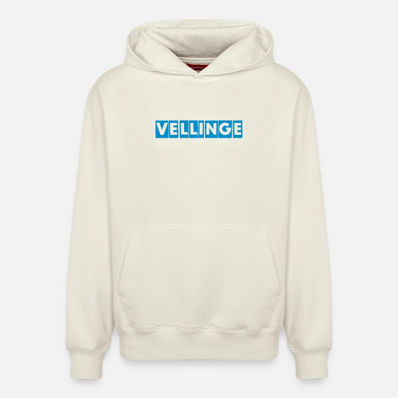 Vellinge – Conception de texte bleu - Sweat à capuche unisexe décontracté en coton biologique – de SPREAD - blanc cassé