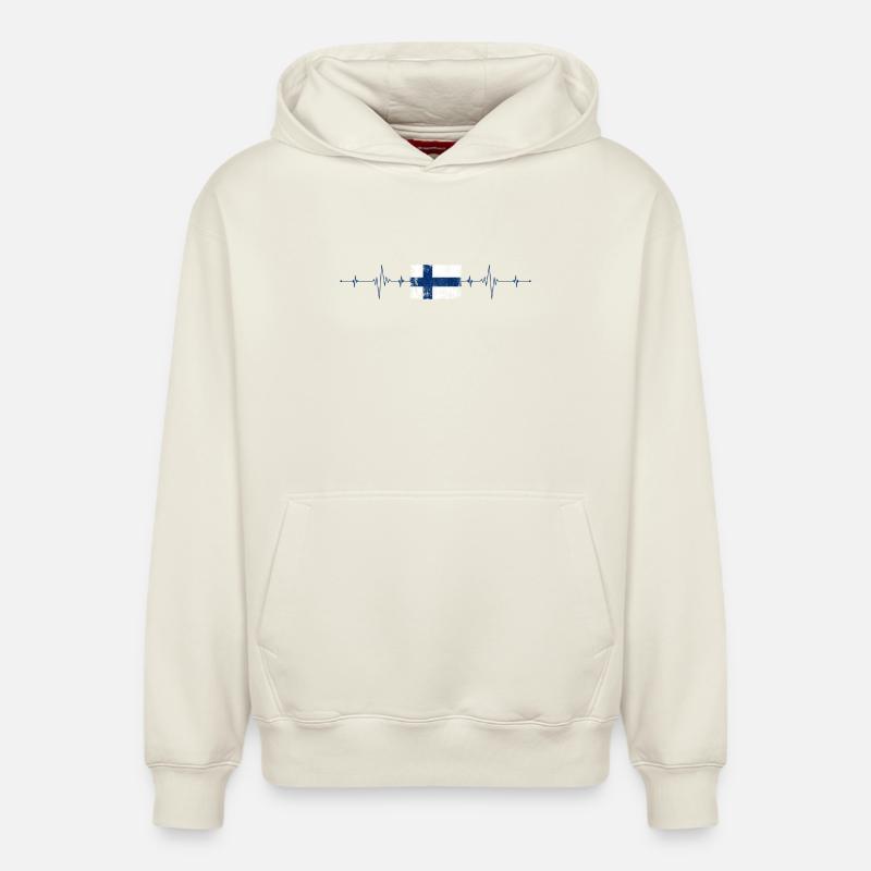 Drapeau de la Finlande Heartbeat - Sweat à capuche unisexe décontracté en coton biologique – de SPREAD - blanc cassé