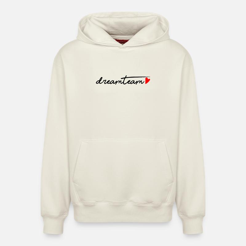 Équipe de rêve cœur rouge - Sweat à capuche unisexe décontracté en coton biologique – de SPREAD - blanc cassé