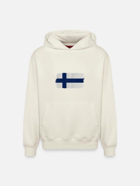 Finnish Flag Acrylic Look - Relaxed Unisex Organic Hoodie – by SPREAD - off white