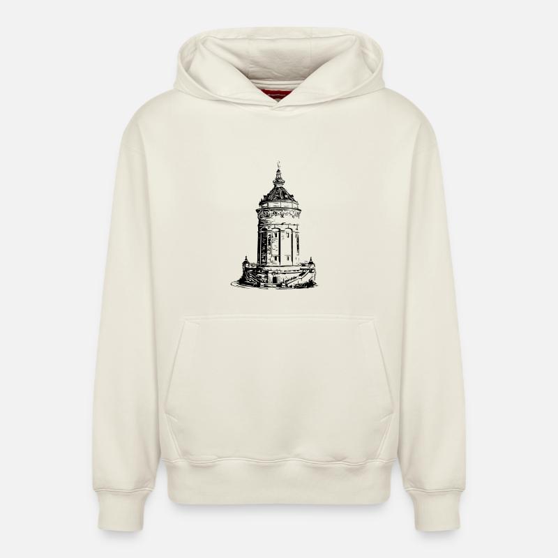 Château d’eau de Mannheim Mannheim - Sweat à capuche unisexe décontracté en coton biologique – de SPREAD - blanc cassé