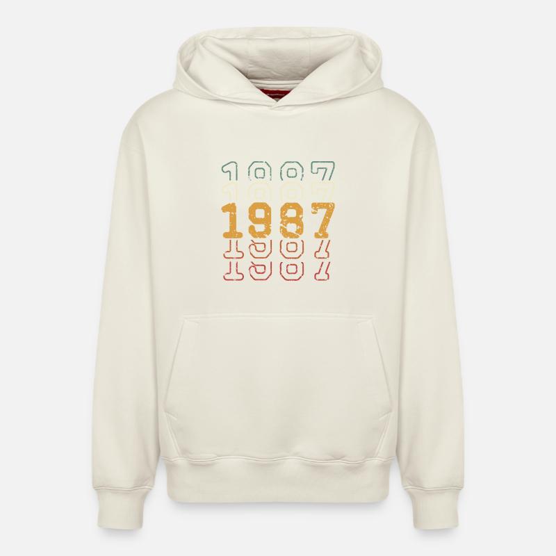1987 - Sweat à capuche unisexe décontracté en coton biologique – de SPREAD - blanc cassé