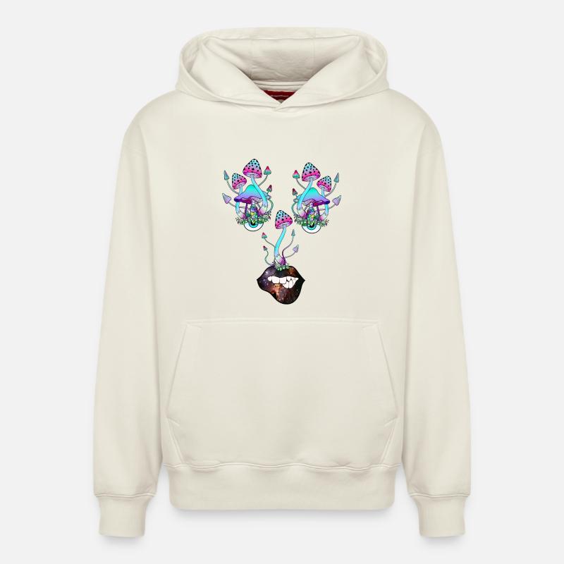 Champignons magiques Champignon Visage - Sweat à capuche unisexe décontracté en coton biologique – de SPREAD - blanc cassé