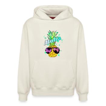 coole Ananas Aloha - Relaxed Unisex Organic Hoodie – von SPREAD - Naturweiß - Vorne - AI Model Female 172 dark (172cm) & AI Model Male 178 light (178cm)