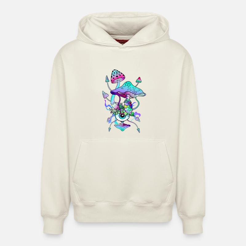 Psytrance Champignons Psychédéliques - Sweat à capuche unisexe décontracté en coton biologique – de SPREAD - blanc cassé
