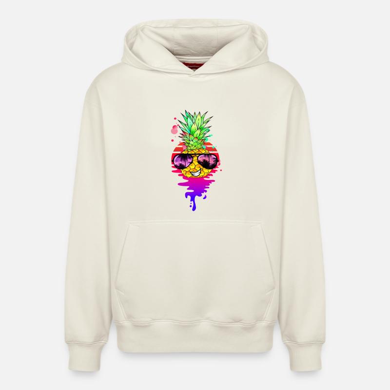 Drôle d’ananas rétro - Sweat à capuche unisexe décontracté en coton biologique – de SPREAD - blanc cassé