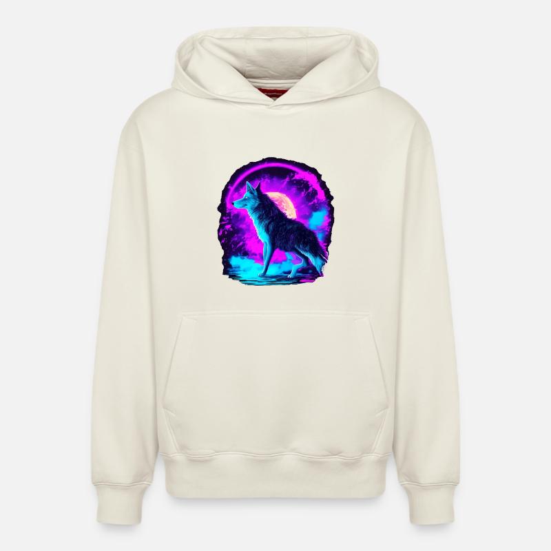 Wolf Neon Illustration Synthwave Art - Sweat à capuche unisexe décontracté en coton biologique – de SPREAD - blanc cassé