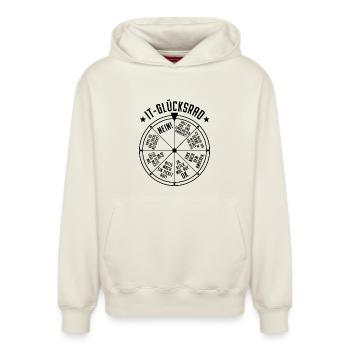 IT Support Glücksrad Service Desk IT Helpdesk Nerd - Relaxed Unisex Organic Hoodie – von SPREAD - Naturweiß - Vorne - AI Model Female 172 dark (172cm) & AI Model Male 178 light (178cm)