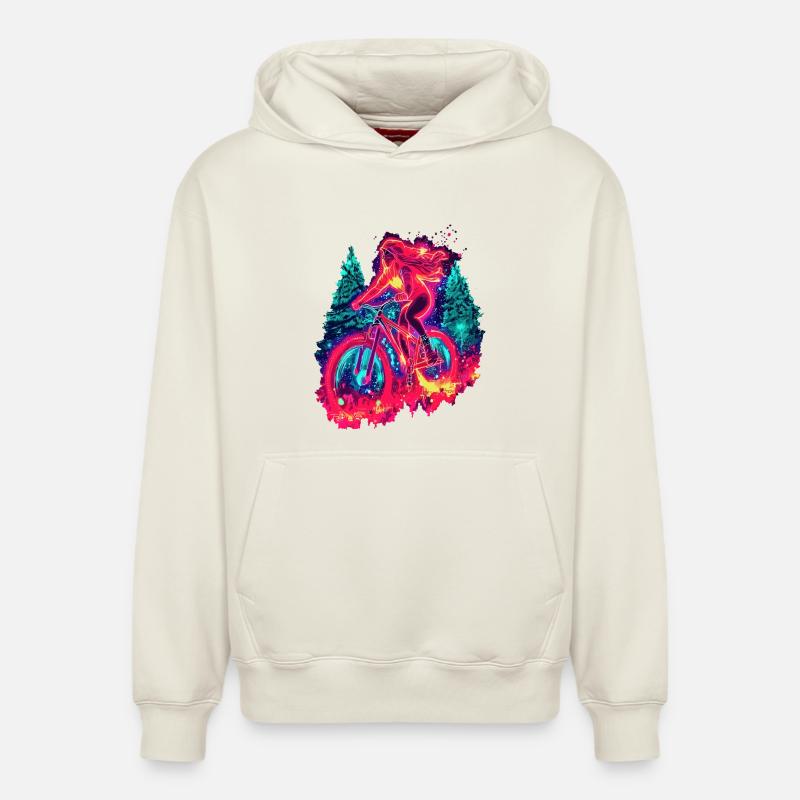 Synthwave Mountainbike Mädchen Waldfahrt - Relaxed Unisex Organic Hoodie – von SPREAD - Naturweiß
