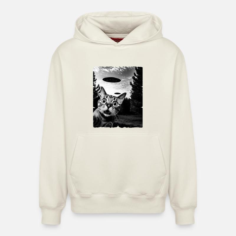 Chat Austerrestrial Invasion Uap Bizarre - Sweat à capuche unisexe décontracté en coton biologique – de SPREAD - blanc cassé