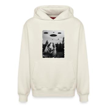 Possum Alien Invasion Uap Weirdcore - Relaxed Unisex Organic Hoodie – by SPREAD - off white - Front - AI Model Female 172 dark (172cm) & AI Model Male 178 light (178cm)