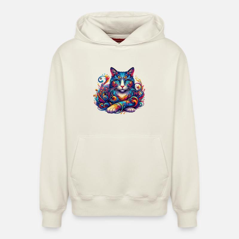 Chat - Sweat à capuche unisexe décontracté en coton biologique – de SPREAD - blanc cassé