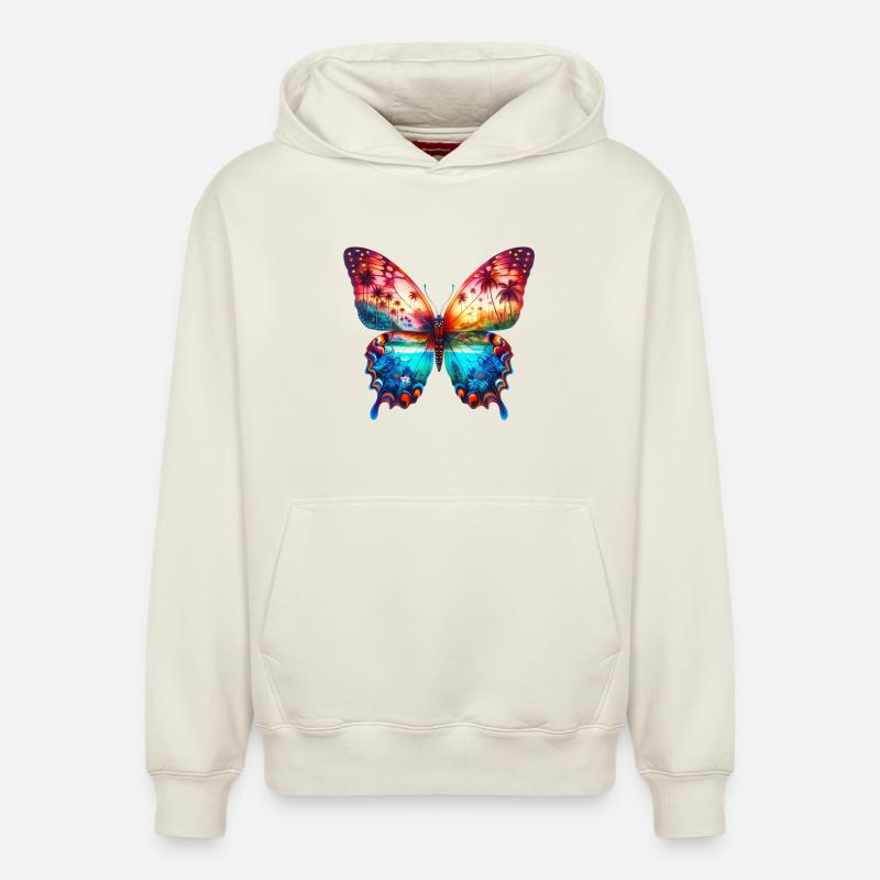 Papillon - Sweat à capuche unisexe décontracté en coton biologique – de SPREAD - blanc cassé