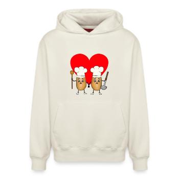 Kartoffel Köche Köchin Koch Kartoffeln - Relaxed Unisex Organic Hoodie – von SPREAD - Naturweiß - Vorne - AI Model Female 172 dark (172cm) & AI Model Male 178 light (178cm)
