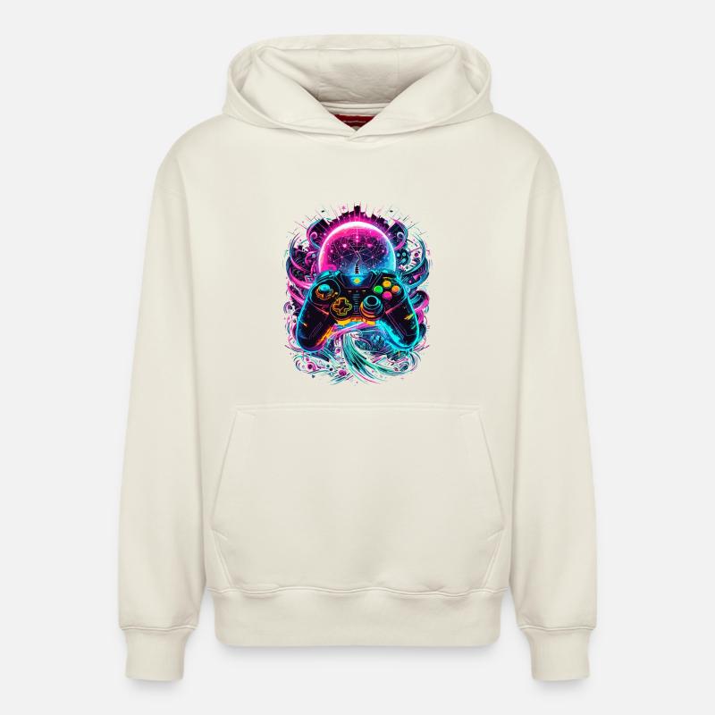 Synthwave Cyberpunk Gaming Controller - Relaxed Unisex Organic Hoodie – by SPREAD - off white