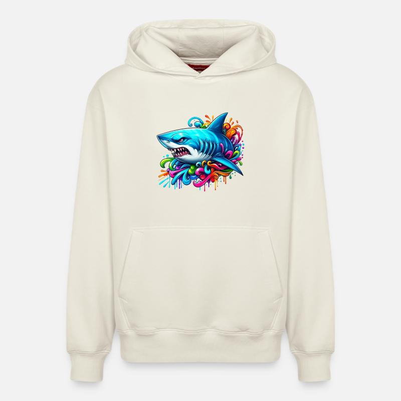 Requin - Sweat à capuche unisexe décontracté en coton biologique – de SPREAD - blanc cassé