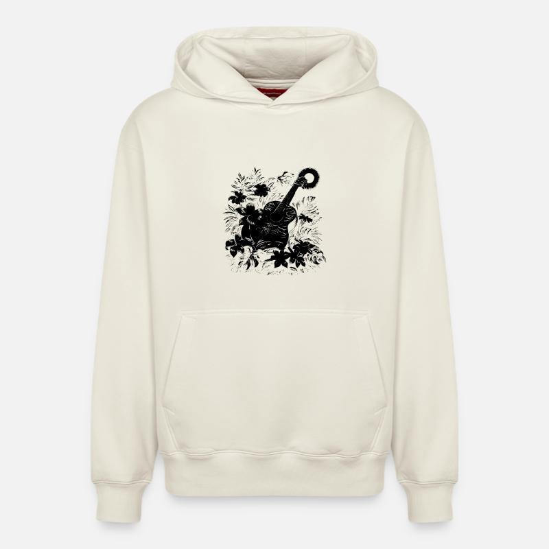 Dessin de guitare - Sweat à capuche unisexe décontracté en coton biologique – de SPREAD - blanc cassé