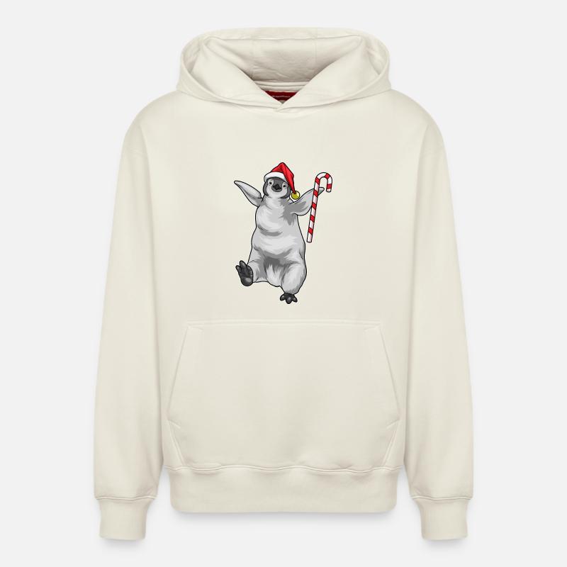 Pingouin Canne de Noël - Sweat à capuche unisexe décontracté en coton biologique – de SPREAD - blanc cassé