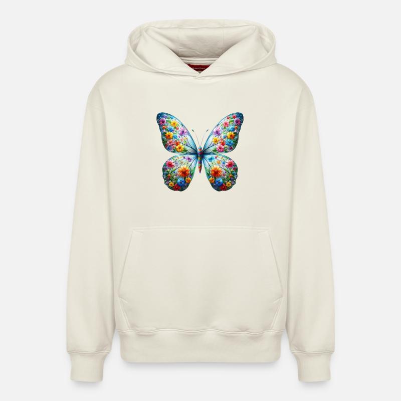 Papillon - Sweat à capuche unisexe décontracté en coton biologique – de SPREAD - blanc cassé