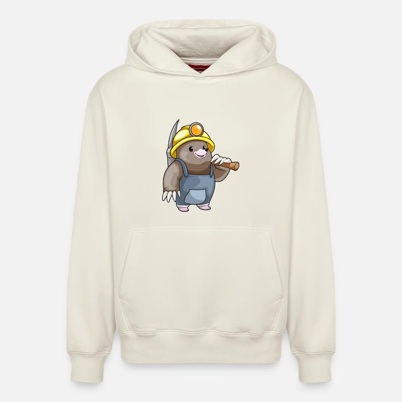 Mole Miner Pickaxe Mining - Relaxed Unisex Organic Hoodie – by SPREAD - off white