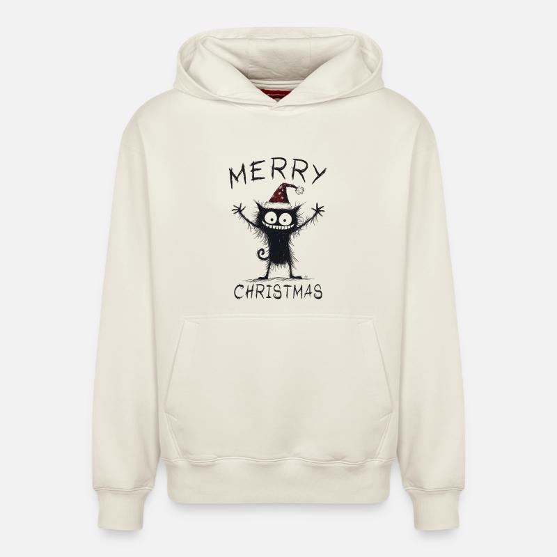 Joyeux Noël Chats Père Noël - Sweat à capuche unisexe décontracté en coton biologique – de SPREAD - blanc cassé