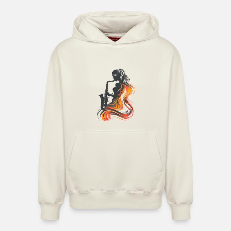 Saxophoniste Conception graphique - Sweat à capuche unisexe décontracté en coton biologique – de SPREAD - blanc cassé