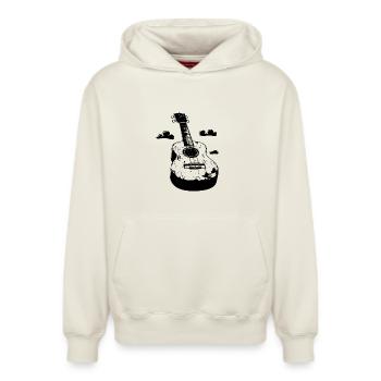 Ukulele Comic-Stil - Relaxed Unisex Organic Hoodie – von SPREAD - Naturweiß - Vorne - AI Model Female 172 dark (172cm) & AI Model Male 178 light (178cm)
