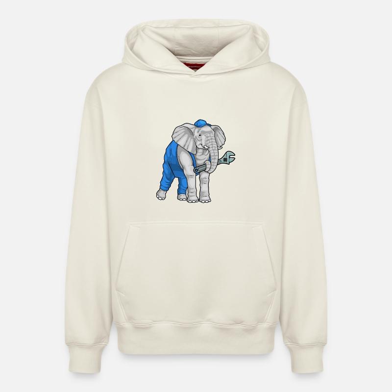 Clé mécanique éléphant - Sweat à capuche unisexe décontracté en coton biologique – de SPREAD - blanc cassé