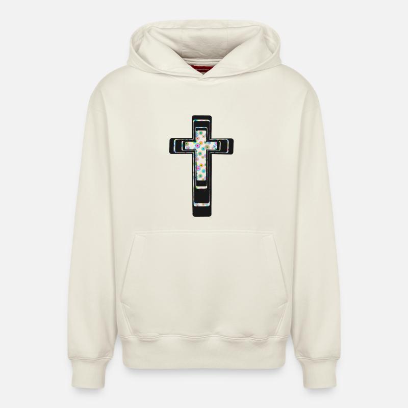 Croix Croix Crucifix - Sweat à capuche unisexe décontracté en coton biologique – de SPREAD - blanc cassé