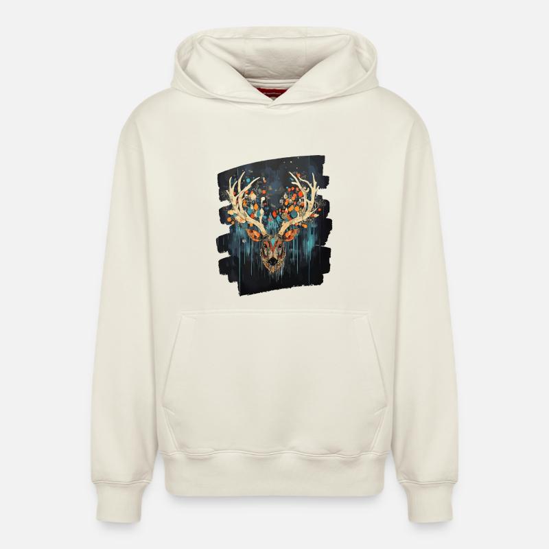 Hirsch mit Geweih - Relaxed Unisex Organic Hoodie – von SPREAD - Naturweiß