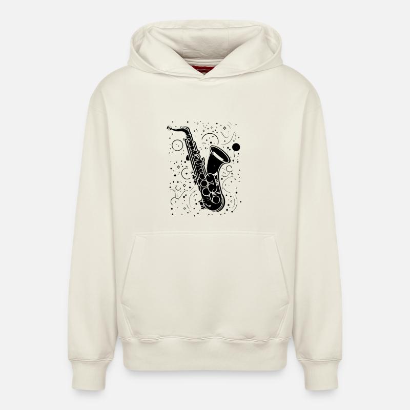 Saxophone Illustration - Sweat à capuche unisexe décontracté en coton biologique – de SPREAD - blanc cassé