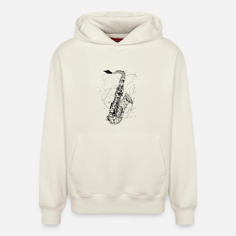 Dessin de saxophone - Sweat à capuche unisexe décontracté en coton biologique – de SPREAD - blanc cassé
