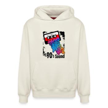 The 90s Sound - Retro Kassette Farbenfroh - Relaxed Unisex Organic Hoodie – von SPREAD - Naturweiß - Vorne - AI Model Female 172 dark (172cm) & AI Model Male 178 light (178cm)