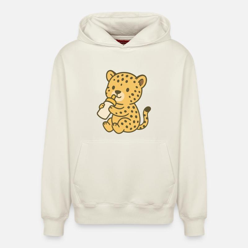 Bébé guépard avec biberon - Sweat à capuche unisexe décontracté en coton biologique – de SPREAD - blanc cassé