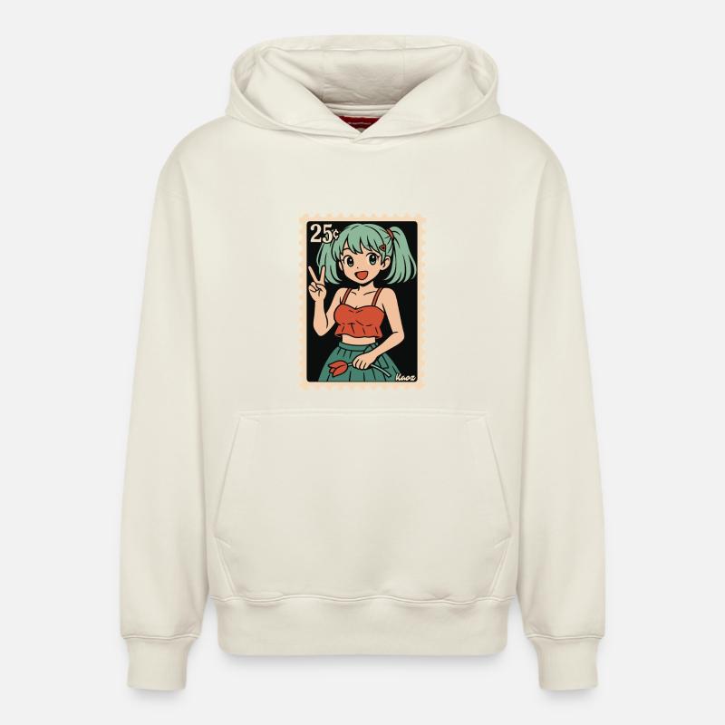 Anime Mädchen Poststempel Illustration - Relaxed Unisex Organic Hoodie – von SPREAD - Naturweiß