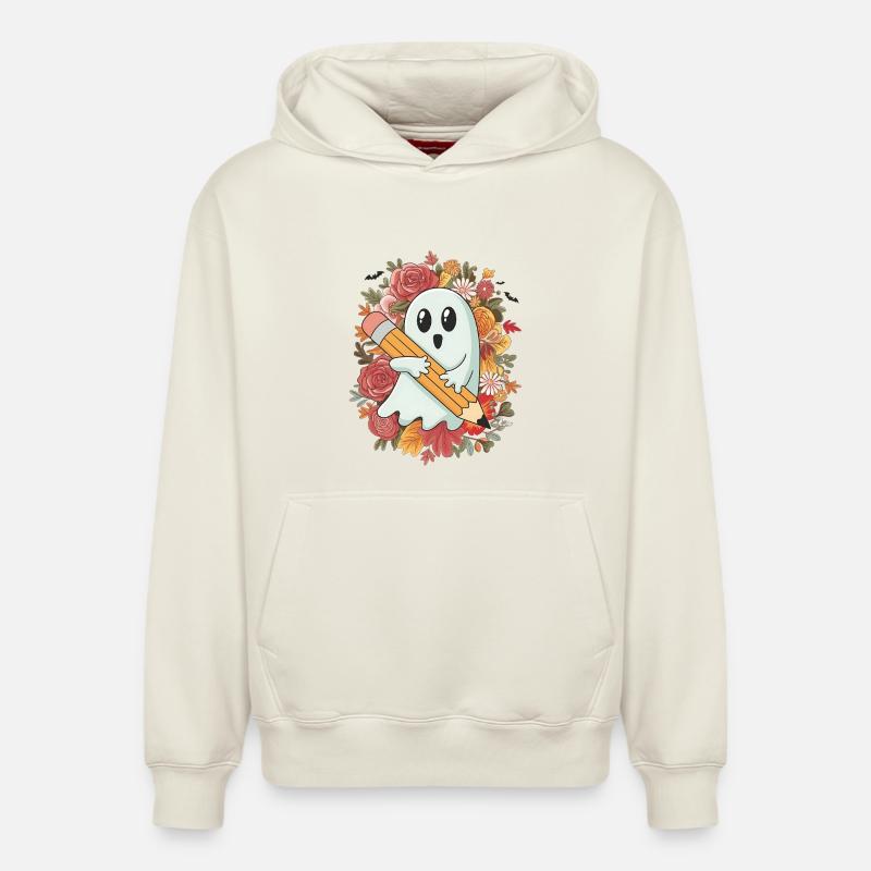 Crayon fantôme Halloween - Sweat à capuche unisexe décontracté en coton biologique – de SPREAD - blanc cassé