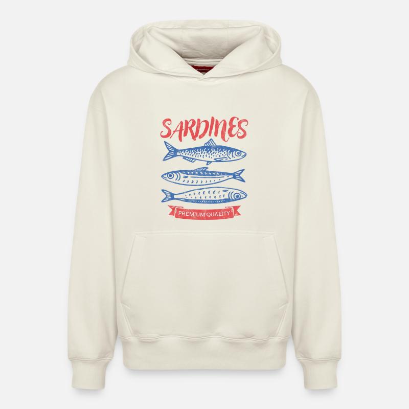 Sardines - Sweat à capuche unisexe décontracté en coton biologique – de SPREAD - blanc cassé