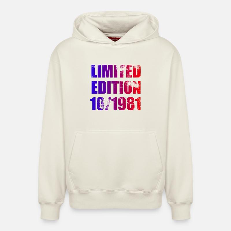 44e anniversaire Edition limitée 10/1981 - Sweat à capuche unisexe décontracté en coton biologique – de SPREAD - blanc cassé