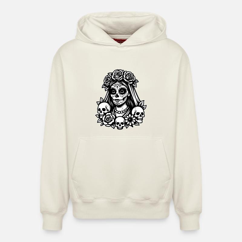 La Catrina - Sweat à capuche unisexe décontracté en coton biologique – de SPREAD - blanc cassé