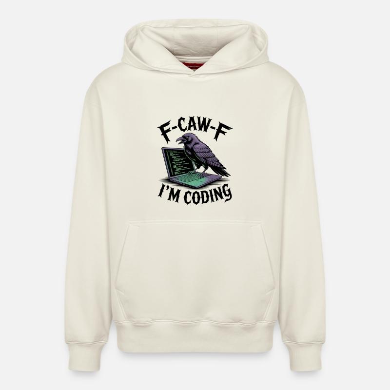 RabenCoder: Code Raven am Laptop - Relaxed Unisex Organic Hoodie – von SPREAD - Naturweiß