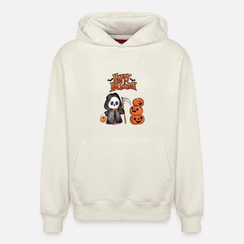 Joyeux Halloween Grim Reaper - Sweat à capuche unisexe décontracté en coton biologique – de SPREAD - blanc cassé
