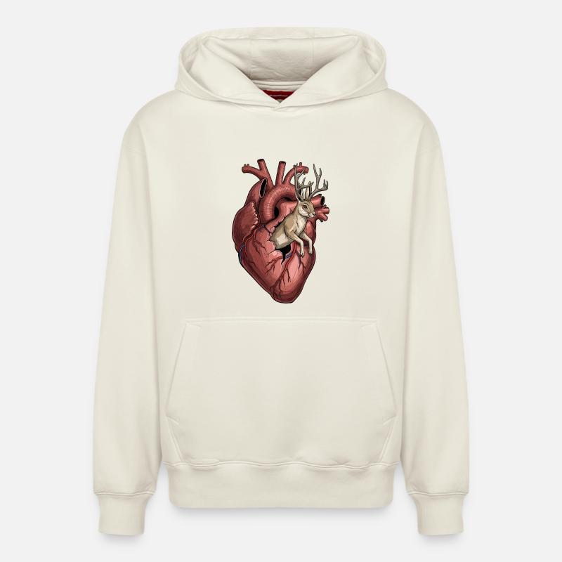 Coeur anatomique avec lapin - Sweat à capuche unisexe décontracté en coton biologique – de SPREAD - blanc cassé